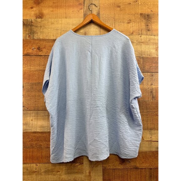 Zenana Womens Light Blue Oversized V-Neck Top W/ Pocket M - Picture 5 of 6